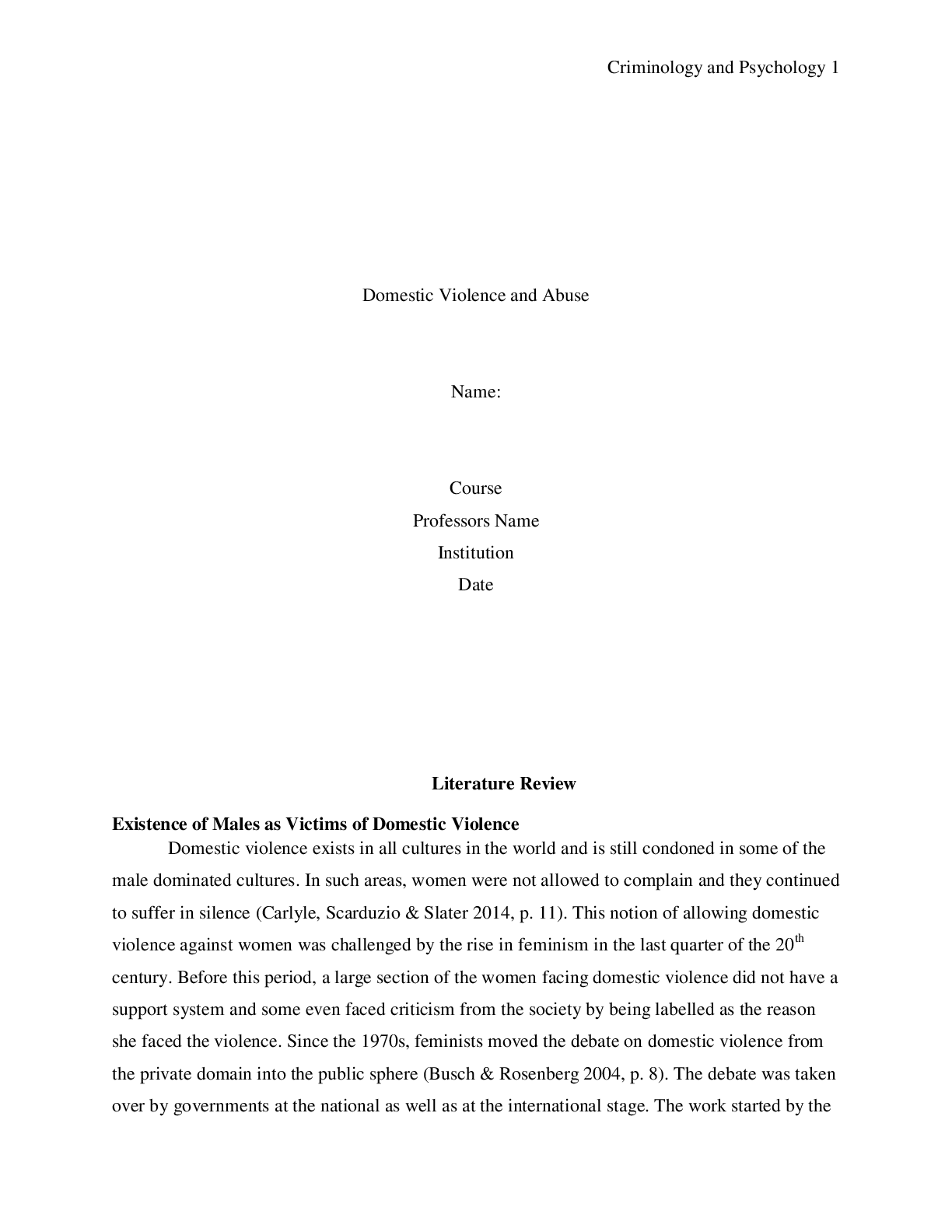 Preview image for Domestic Violence and Abuse